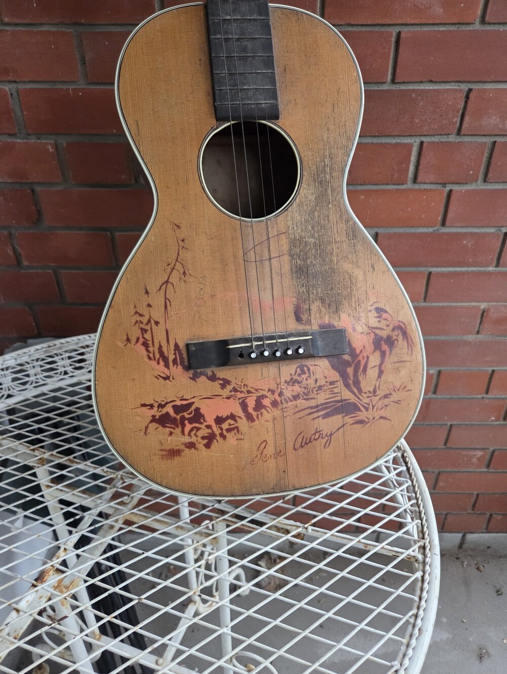 Vintage 1937 Supertone Gene Autry "Round-Up" Parlor Guitar - Rare Stencil - Picture 2 of 11